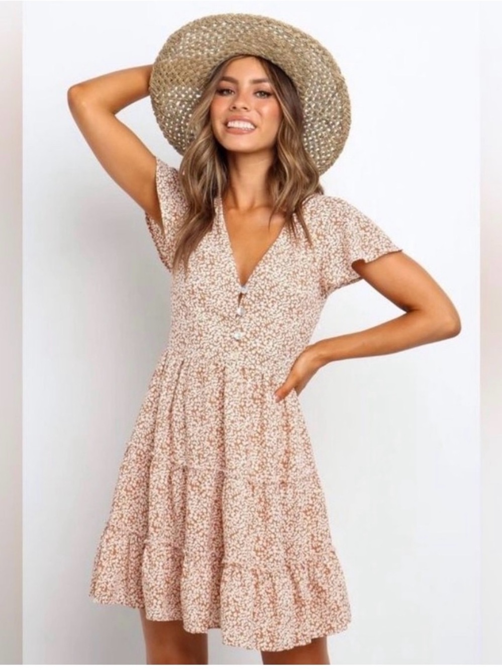 Petal & Pup rust Floral Button-Front Mini Dress
